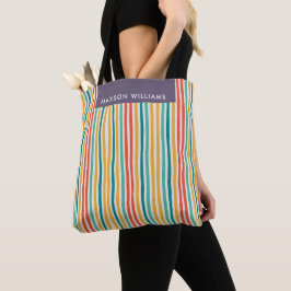 Kleurrijke verticale strepen aangepaste naam tote bag