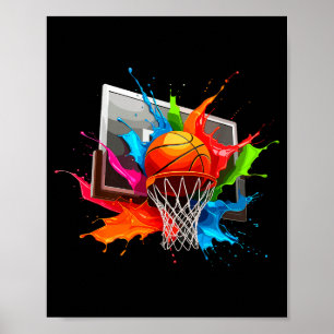 Kleurrijke verven spat basketbal bal kunstwerk poster