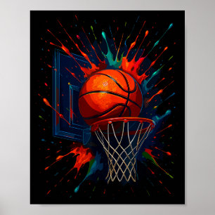 Kleurrijke verven spatten Basketbal Bal Kunstwerk Poster