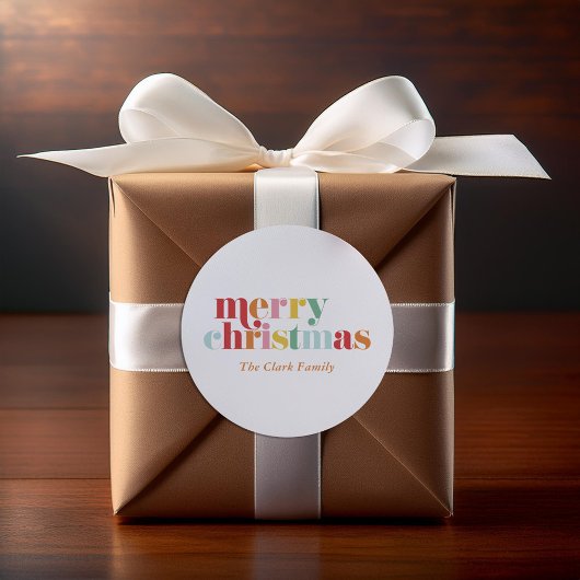 Kleurrijke vetgedrukte letters "Vrolijk kerstfeest Ronde Sticker