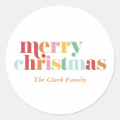 Kleurrijke vetgedrukte letters "Vrolijk kerstfeest Ronde Sticker (Voorkant)