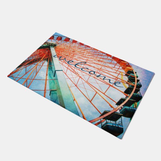 Kleurrijke Vette Ferris Wheel Foto Welkom Script Deurmat (Schuin)
