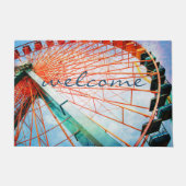 Kleurrijke Vette Ferris Wheel Foto Welkom Script Deurmat (Voorkant)