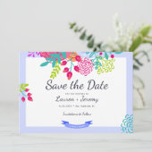 Kleurrijke Vette Lente Bloemenschets Boeket Save The Date (Staand voorkant)
