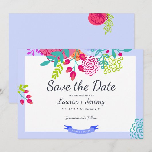 Kleurrijke Vette Lente Bloemenschets Boeket Save The Date (Voorkant / Achterkant)