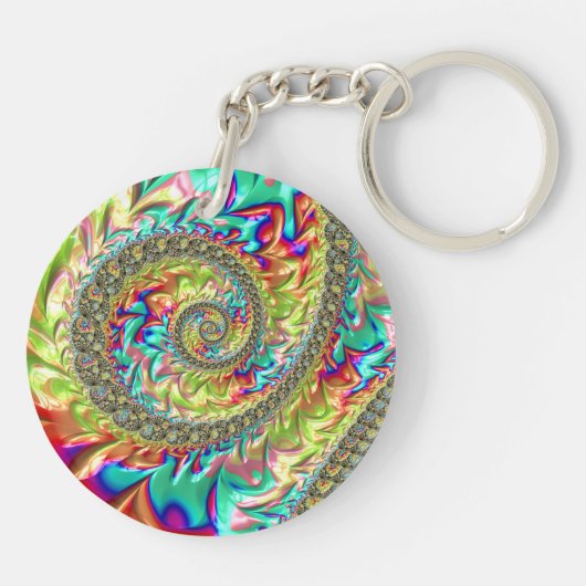 Kleurrijke Vette Levendige Groovy Trippy Fractal S Sleutelhanger (Achterkant)