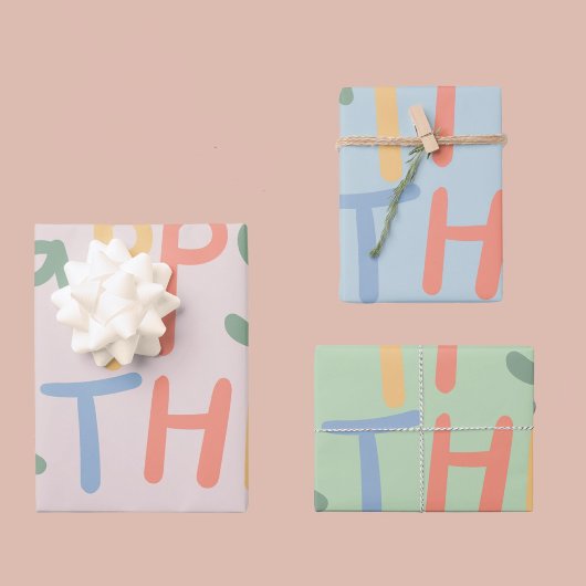 Kleurrijke Vette Pastel Gelukkige Verjaardag Tekst Inpakpapier Vel