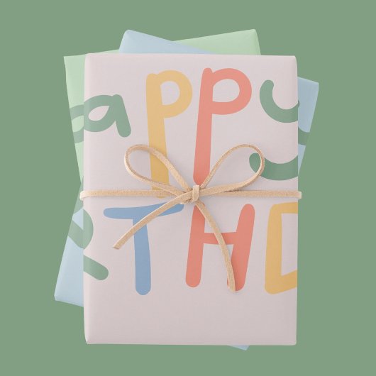 Kleurrijke Vette Pastel Gelukkige Verjaardag Tekst Inpakpapier Vel