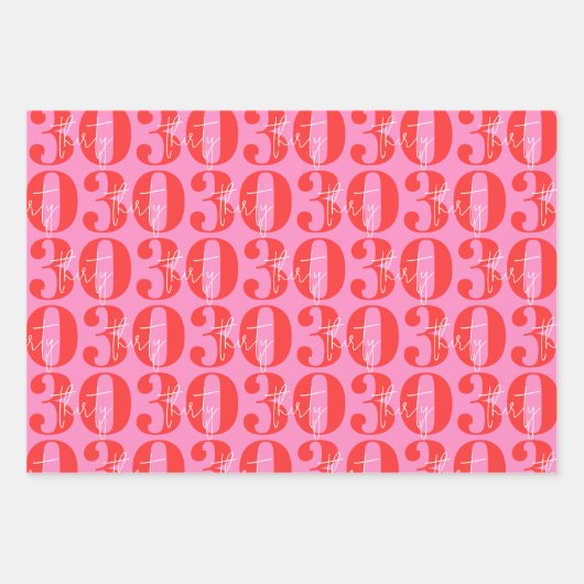 Kleurrijke Vette Roze en Rode 30ste Verjaardag Inpakpapier Vel (Voorkant 3)