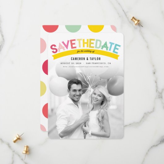 Kleurrijke Vette Tekst Moderne Zomer Regenboog Fot Save The Date (Voorkant / Achterkant in situ)