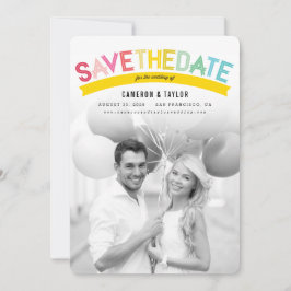 Kleurrijke Vette Tekst Moderne Zomer Regenboog Fot Save The Date