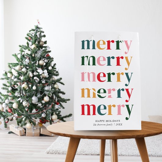  Kleurrijke Vette Typografie Vrolijk Kerstfeest Medium Cadeauzakje