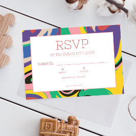 Kleurrijke Vibrant Swirl Art Wedding Response Kaar RSVP Kaartje