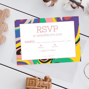 Kleurrijke Vibrant Swirl Art Wedding Response Kaar RSVP Kaartje