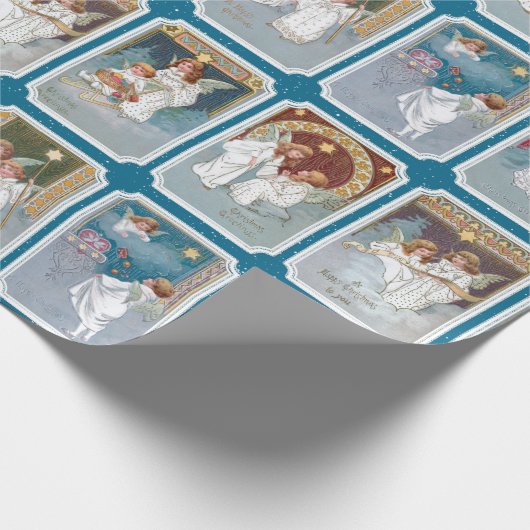 Kleurrijke Victoriaans Kerst Engel Collage Cadeaupapier (Hoek)