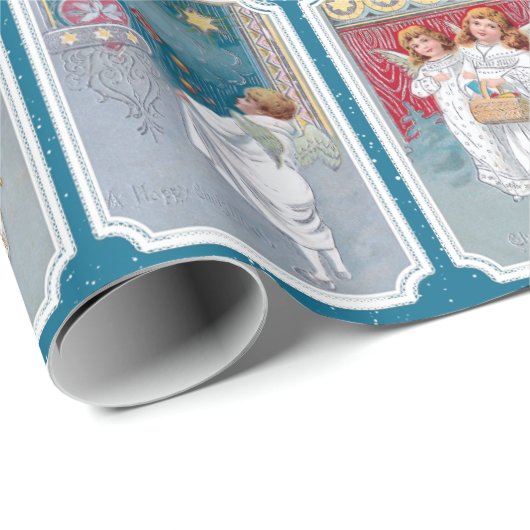 Kleurrijke Victoriaans Kerst Engel Collage Cadeaupapier (Rol Hoek)