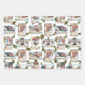 Kleurrijke Victoriaans Kerst Kaart Collage Inpakpapier Vel (Voorkant)