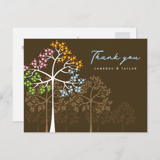 Kleurrijke vier seizoensgebottelde bomen moderne b briefkaart (Voorkant / Achterkant)