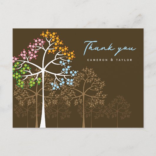 Kleurrijke vier seizoensgebottelde bomen moderne b briefkaart (Voorkant)