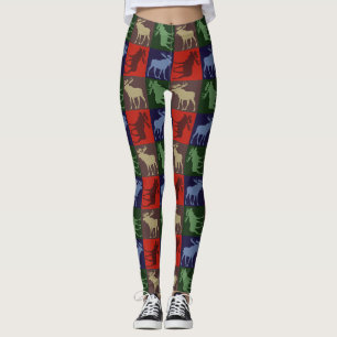 Kleurrijke vier vierkante elanden patroon leggings