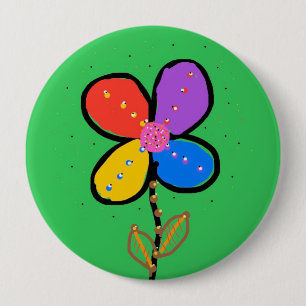 Kleurrijke vierbladige klaver bloem handgetekende ronde button 4,0 cm
