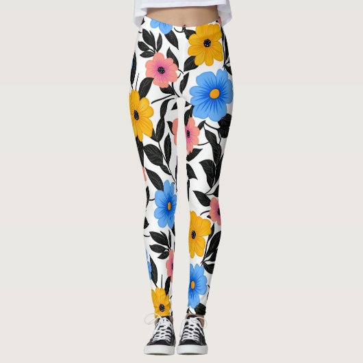 Kleurrijke viering van bloemen en bladeren leggings (Voorkant)