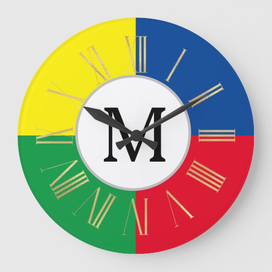 Kleurrijke Vierkante Aangepaste Monogram Initiaal Grote Klok (Voorkant)