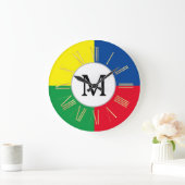 Kleurrijke Vierkante Aangepaste Monogram Initiaal Grote Klok (Huis)