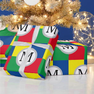 Kleurrijke Vierkanten Aangepaste Monogram Initiaal Cadeaupapier