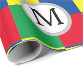 Kleurrijke Vierkanten Aangepaste Monogram Initiaal Cadeaupapier (Rol Hoek)