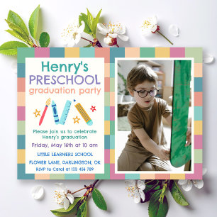 Kleurrijke Vierkanten Foto Preschool Afstuderen Kaart