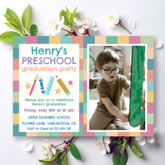 Kleurrijke Vierkanten Foto Preschool Afstuderen Kaart