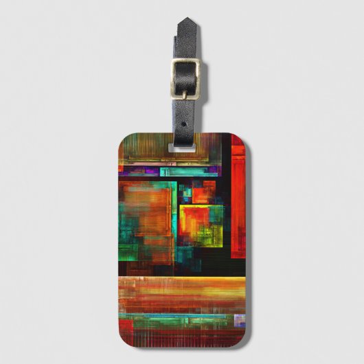 Kleurrijke vierkanten Modern Abstract kunstpatroon Bagagelabel (Voorkant (verticaal))