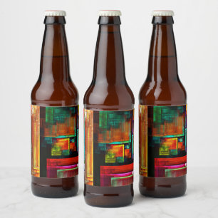 Kleurrijke vierkanten Modern Abstract kunstpatroon Bier Etiket