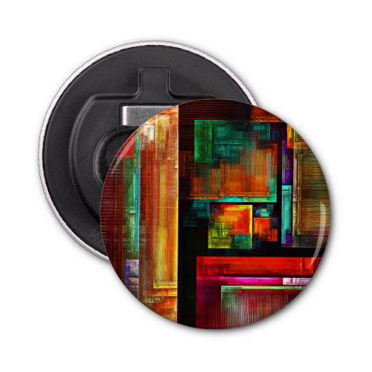Kleurrijke vierkanten Modern Abstract kunstpatroon Button Flesopener (Voorkant)