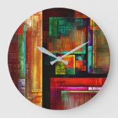 Kleurrijke vierkanten Modern Abstract kunstpatroon Grote Klok (Voorkant)