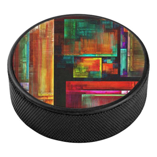 Kleurrijke vierkanten Modern Abstract kunstpatroon Hockey Puck (3/4)