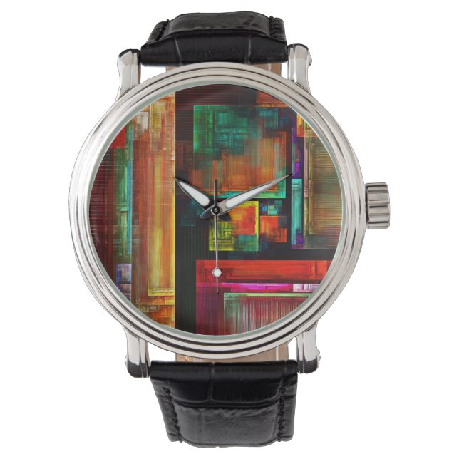 Kleurrijke vierkanten Modern Abstract kunstpatroon Horloge (Voorkant)