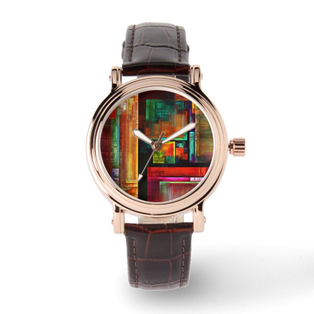 Kleurrijke vierkanten Modern Abstract kunstpatroon Horloge (Voorkant)