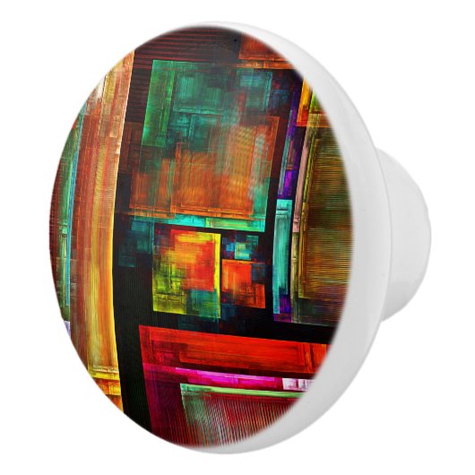 Kleurrijke vierkanten Modern Abstract kunstpatroon Keramische Knop (Rechts)