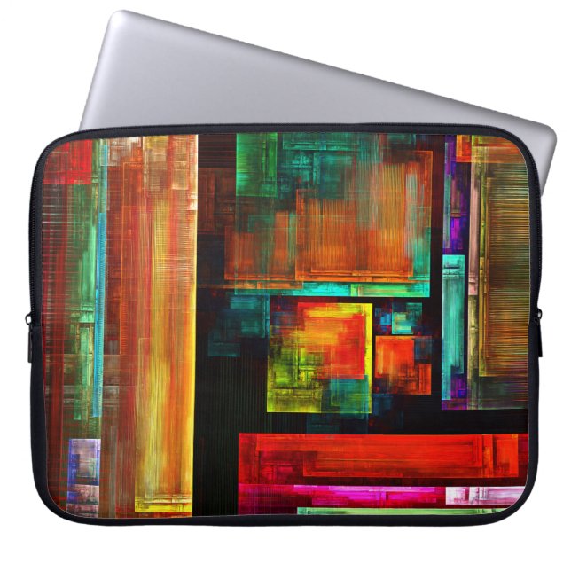 Kleurrijke vierkanten Modern Abstract kunstpatroon Laptop Sleeve (Voorkant)