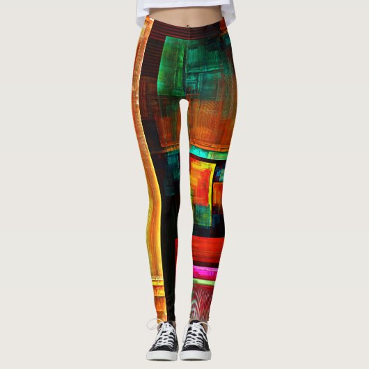 Kleurrijke vierkanten Modern Abstract kunstpatroon Leggings (Voorkant)