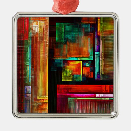 Kleurrijke vierkanten Modern Abstract kunstpatroon Metalen Ornament (Voorkant)