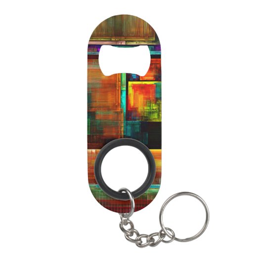 Kleurrijke vierkanten Modern Abstract kunstpatroon Mini Flessenopener (Achterkant)