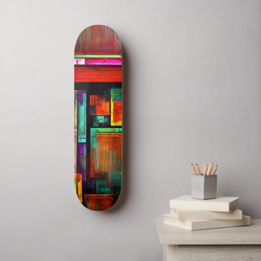 Kleurrijke vierkanten Modern Abstract kunstpatroon Persoonlijk Skateboard (Muurkunst)