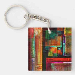 Kleurrijke vierkanten Modern Abstract kunstpatroon Sleutelhanger