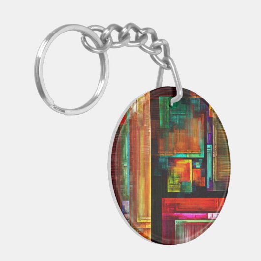 Kleurrijke vierkanten Modern Abstract kunstpatroon Sleutelhanger (Voorkant Links)
