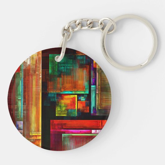 Kleurrijke vierkanten Modern Abstract kunstpatroon Sleutelhanger (Achterkant)