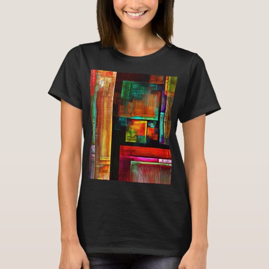 Kleurrijke vierkanten Modern Abstract kunstpatroon T-shirt (Voorkant)