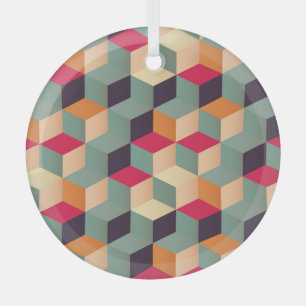 Kleurrijke vierkanten, retro geometrisch patroon. glas ornament